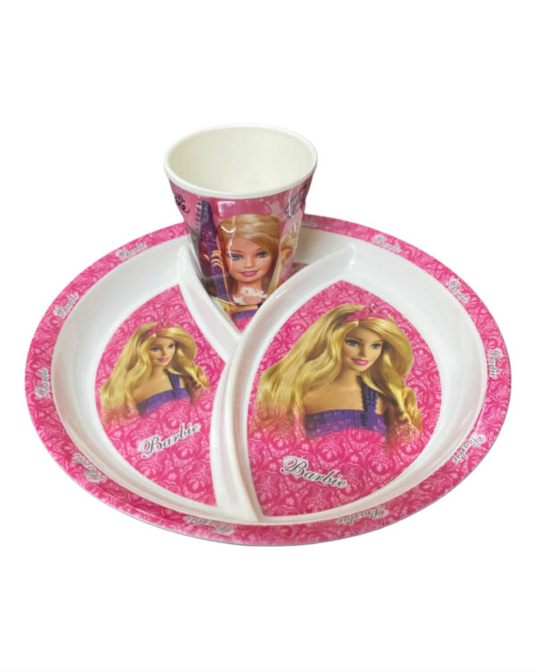 BARBIE THEME PLATTER WITH GLASS - ROUND SHAPED