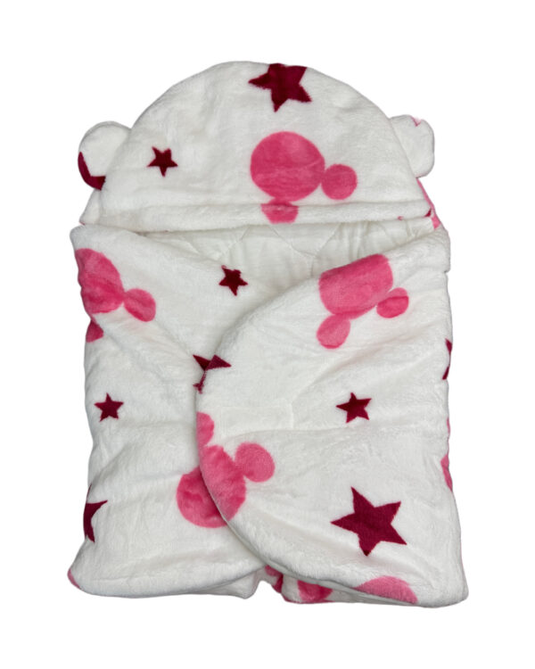 BABY WINTER HOODED SWADDLE - PINK & WHITE - Image 2