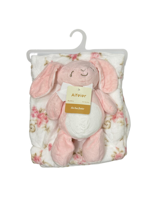 PLUSH BLANKET WITH STUFFED TOY - PINK BUNNY