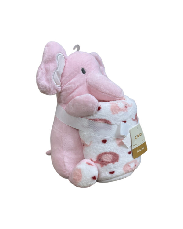 PLUSH BLANKET GIFT WITH STUFFED TOY - PINK ELEPHANT - Image 2