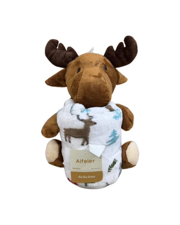 PLUSH BLANKET GIFT WITH STUFFED TOY - REINDEER