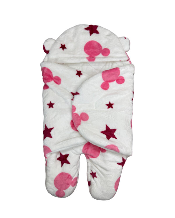 BABY WINTER HOODED SWADDLE - PINK & WHITE