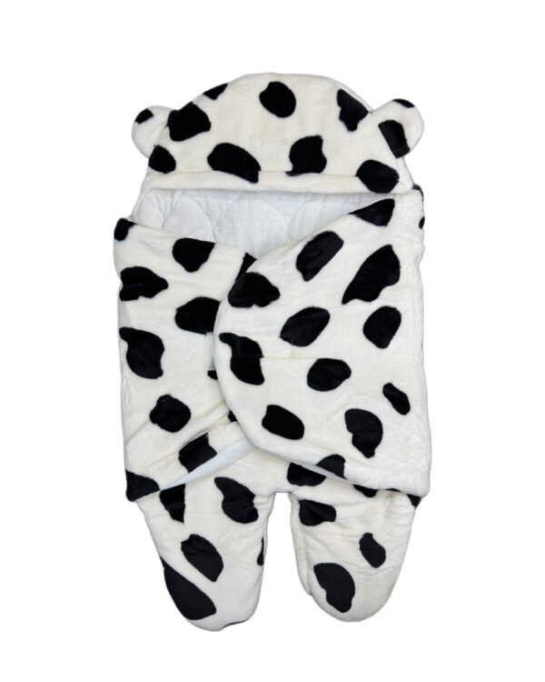 BABY WINTER HOODED SWADDLE - BLACK DOTS