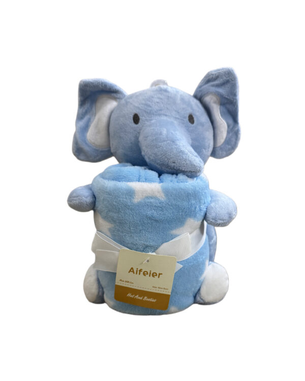 PLUSH BLANKET GIFT WITH STUFFED TOY - BLUE ELEPHANT