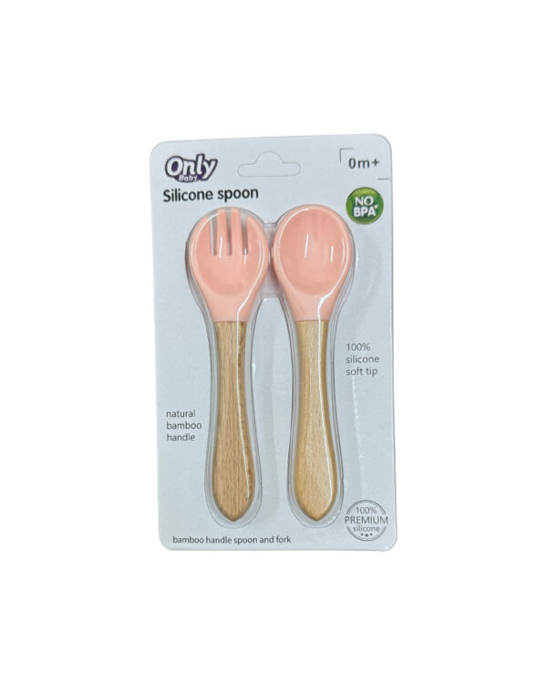 SPOON SET BAMBOO & SILICONE - PINK