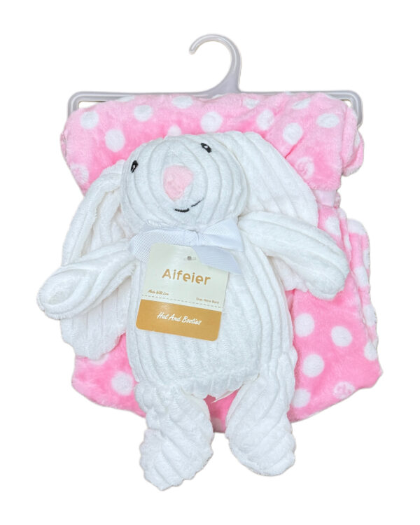 PLUSH BLANKET WITH STUFFED TOY - WHITE BUNNY