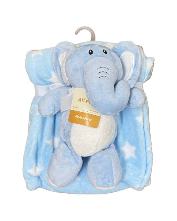 PLUSH BLANKET WITH STUFFED TOY - BLUE ELEPHANT