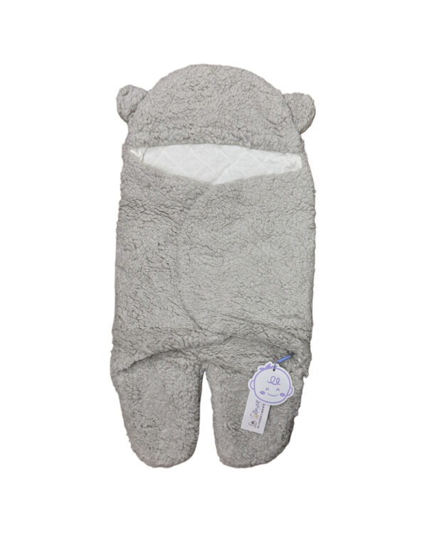 BABY WINTER HOODED FUR SWADDLE - GREY - Image 2