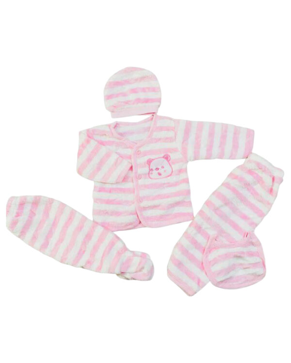 5 PIECE FUR SET - PINK & WHITE (0-3 MONTHS)