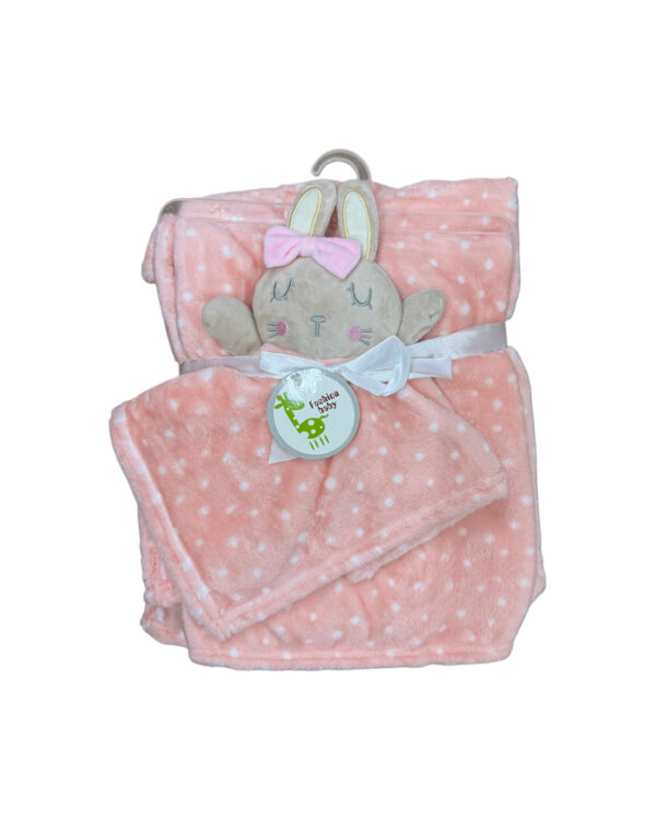 BABY PLUSH BLANKET WITH STUFFED TOY - PINK