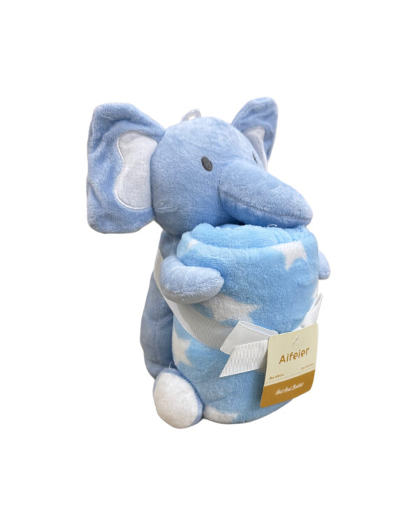 PLUSH BLANKET GIFT WITH STUFFED TOY - BLUE ELEPHANT - Image 2