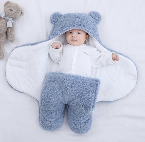 BABY WINTER HOODED FUR SWADDLE - ZINC