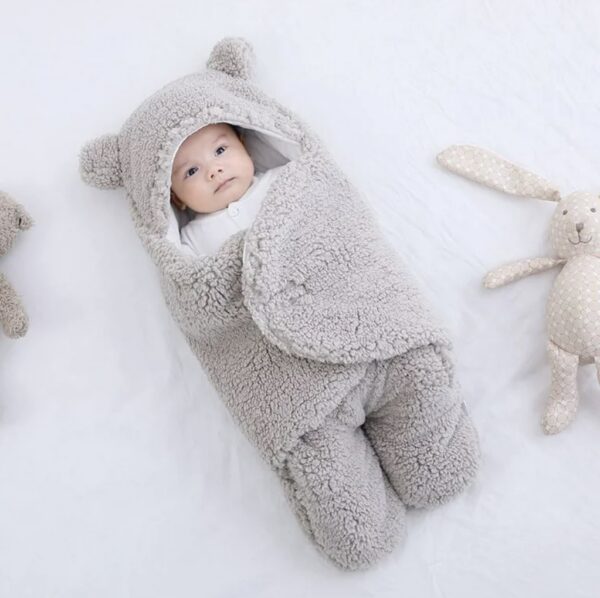 BABY WINTER HOODED FUR SWADDLE - GREY