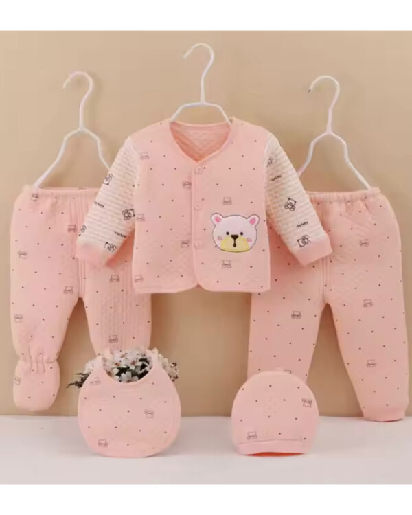 5 PIECE QUILTED  NEWBORN SET - PINK