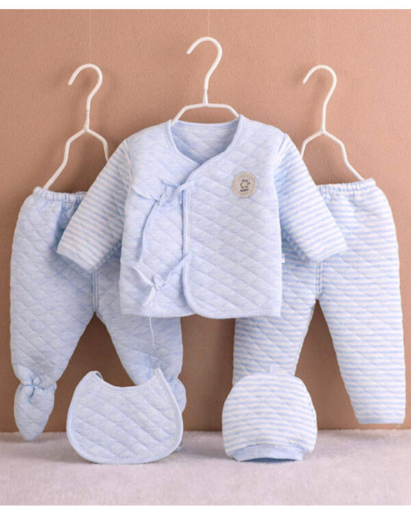 5 PIECE QUILTED NEWBORN SET - BLUE